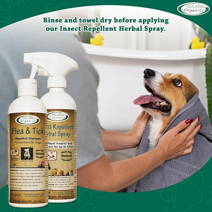 Flea & Tick Protection Shampoo for Dogs – Formulated to Deter Bugs – Gentle for Puppies 4 Weeks & Older and Suitable for Pregnant Dogs – pH Balanced for Regular Use, 16 FL OZ