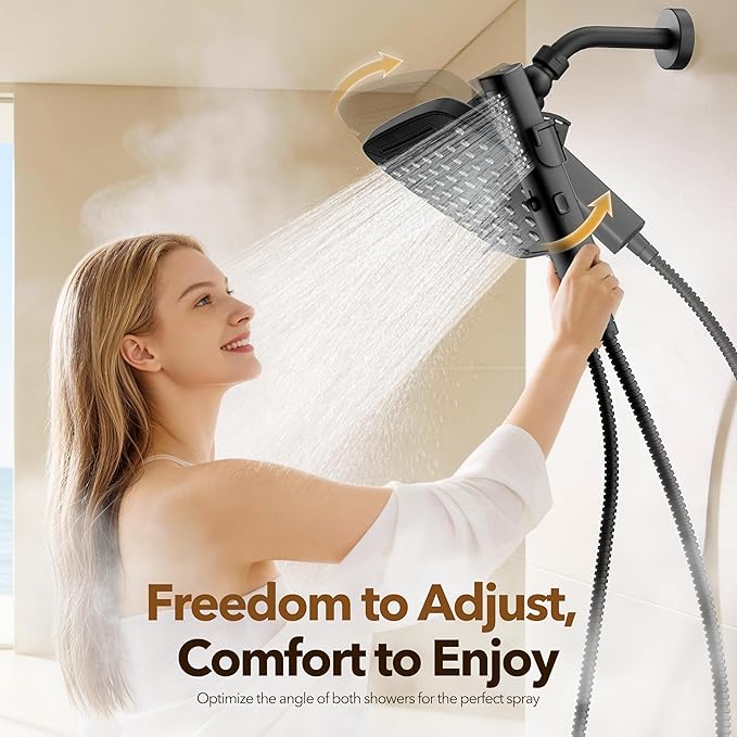 JDO High Pressure Rain Shower Head with Handheld Spray Matte Black, 7 Modes Dual Shower Head Combo, 10 Inch Rainfall Showerhead Detachable, Power Wash for Bathroom Cleaning