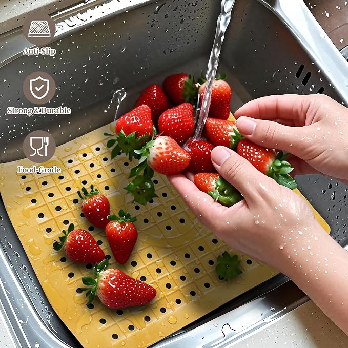 WILLKOMMEN Kitchen Sink Mat, 12" x 10" Rectangular Sink Protector Pad, Fast-Draining Grid Design Liner, Dish Drying Mat 2 Pack Yellow
