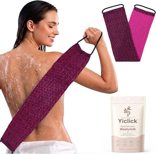 Yiclick Dual-Textured Exfoliating Washcloth Towel - Back Scrubber for Use in Shower Bath, Exfoliating Body Scrubber Exfoliator, Japanese Exfoliate Loofah Lufa Sponge Wash Cloth for Women Men