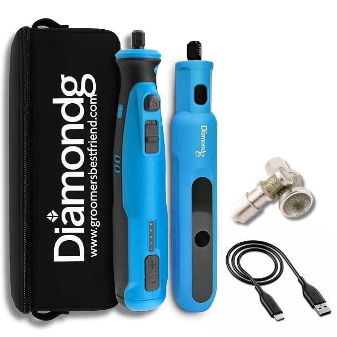 Diamondg Cordless Dog Nail Grinder with Quiet Sound & LED Tip for Large & Small Dogs, 4hrs. Runtime, 2 Bits Included, Blue