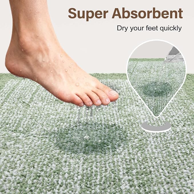 Bathroom Rugs 40x24 Non Slip Washable, Green Bath Mat for Bathroom Floor Tub, Soft Absorbent Quick Dry Mats for Shower, Bathtub,Home Decor