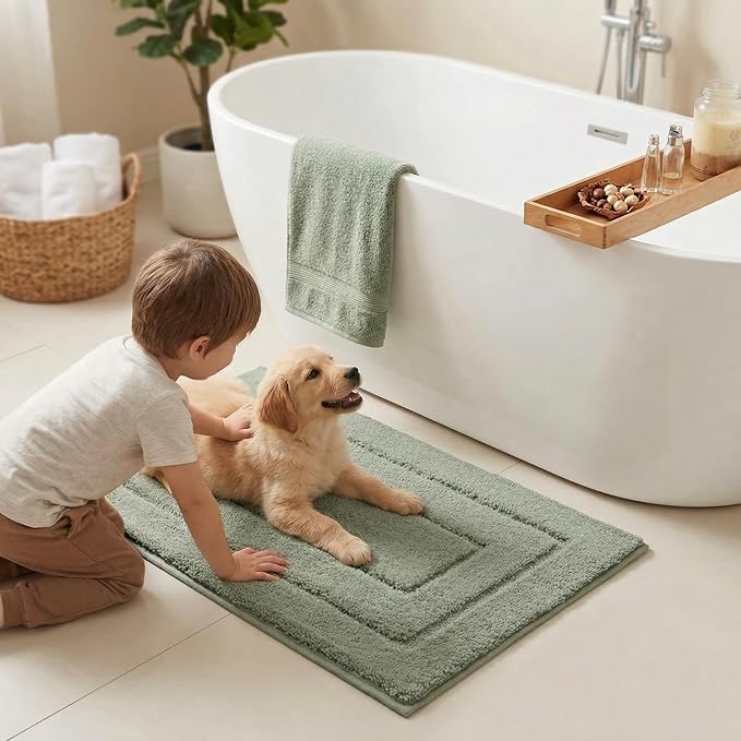 GRANNY SAYS Bathroom Rugs Non Slip, 24" x 36", Bath Rugs for Bathroom Washable, Bath Mats for Floor, Microfiber Bath Mat for Tub, Absorbent Bath Rugs for Shower Room, Light Green