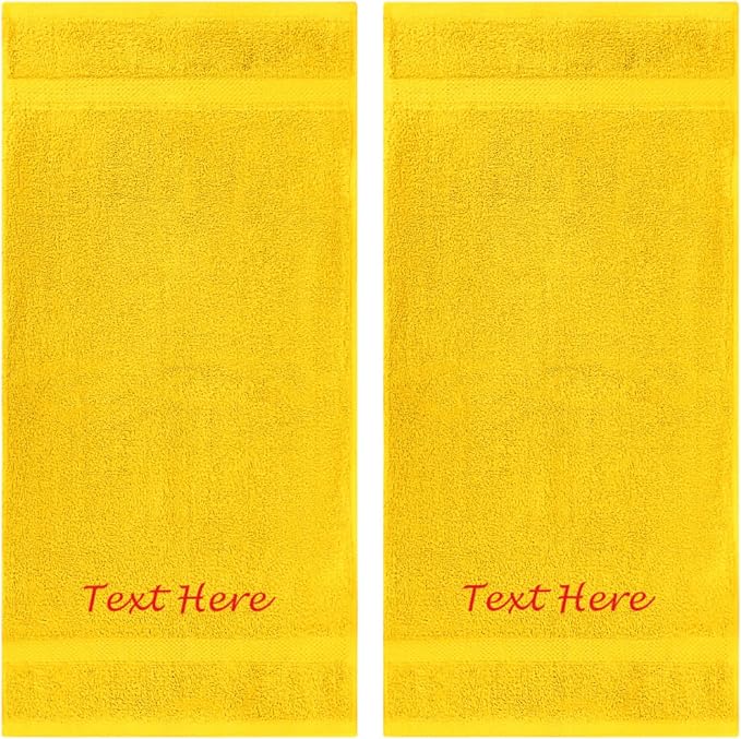 Personalized Towels Set with Embroidered Text - 2 Pack Highly Absorbent & Super Soft Turkish Cotton Bath Sheets for Spa, Gym, Pool and Hotels - 24"x50" Large Bath Towels - Yellow Towel Set