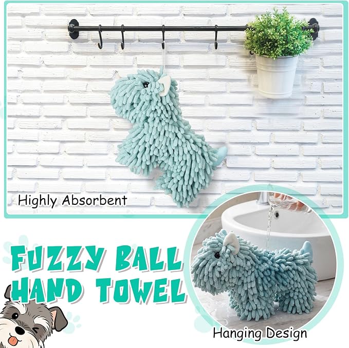 Tegeme 1 Pcs Chenille Dog Hand Towel Fuzzy Towel Absorbent Microfiber Soft for Bathroom Kitchen Washstand (Green,Standing Dog)