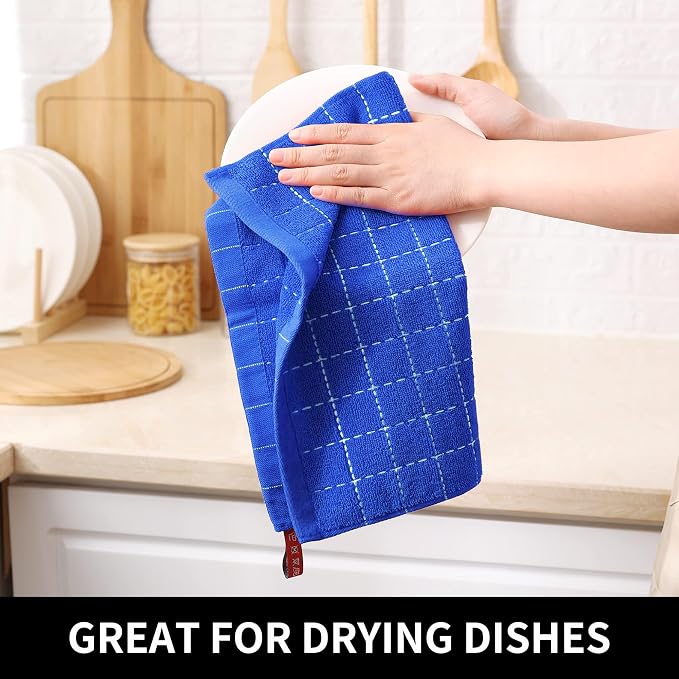 Homaxy 100% Cotton Terry Kitchen Dish Cloths, Ultra Soft and Absorbent Dish Towels for Kitchen, Suitable for Drying and Washing Dishes, 12 Pack, 12 x 12 Inches, Blueberry
