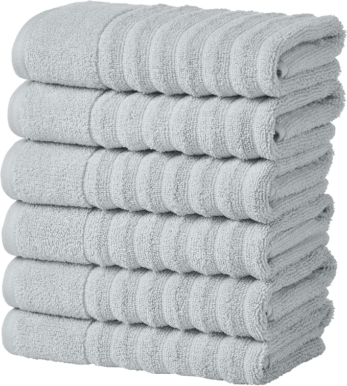 Great Bay Home 6 Pack Hand Towel Set - 100% Cotton Towels - Absorbent & Quick-Dry Towels for Bathroom (Light Blue)