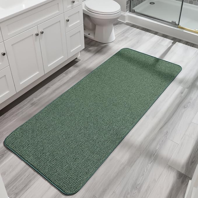 Bath Mat,Ultra Thin Bathroom Runner Rugs,Large Bath Mats for Bathroom,Quick Dry,Non-Slip,Machine Washable,Low Pile,Bath Rug,Shower Outside,Sink,Home Decor Accessories.Green,1'5"x4'11"（17x59inch）