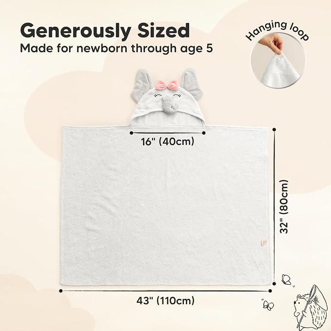 KeaBabies Organic Baby Towel with Hood for Girls, Boys, Soft (Ella) | Absorbent 100% Cotton Hooded Baby Towels for Newborns, Infants, Large Hooded Bath Towels for Babies, Kids, Toddler 1-3