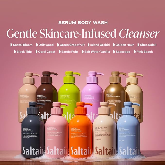 Saltair Body Wash 2-Pack – Moisturizing Body Wash with Niacinamide and Tropical Fruit Extracts – Scented Shower Gel for Women and Men – Coral Coast Scent, 2x 17oz – Vegan, Cruelty-Free, Paraben-Free