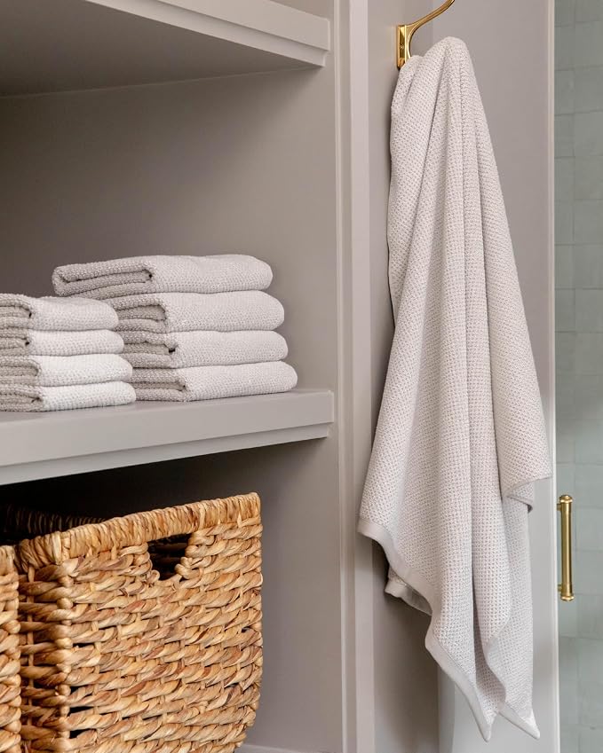 Cozy Earth Nantucket 60% Cotton 40% Viscose from Bamboo Bath Sheet - 600 GSM Plush & Fast-Drying with Rice Weave Pattern - 2 Pack 40" x 65" Luxury Bath Sheet - Light Grey