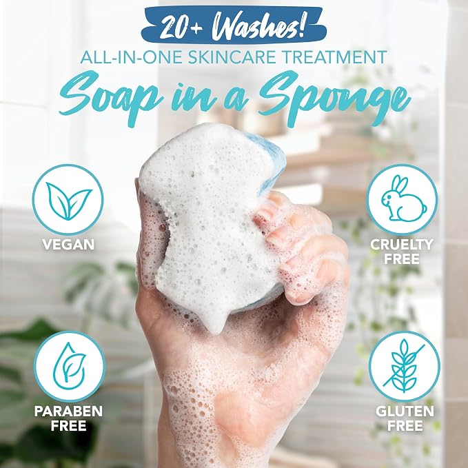 Spongables Pedi Scrub Foot Exfoliating 20+ Wash Sponge, Ocean Breeze, 3 Count