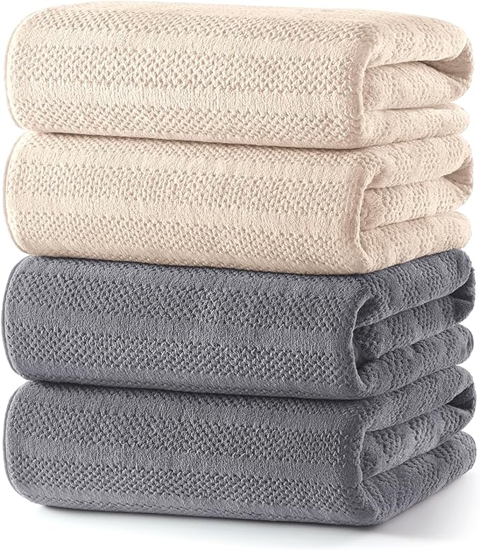ecolook 4 Pack Microfiber Bath Towels, 31 x 63 inches Extra Large Bath Towel Set, Super Soft Highly Absorbent Bath Towels Set of 4, Quick Dry Lightweight Bathroom Towels for Spa, Pool, Gym