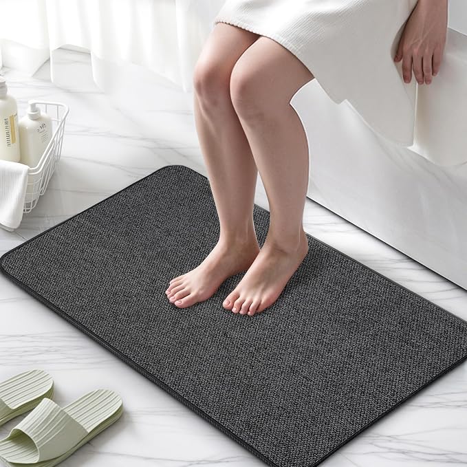 Upgraded Bath Mat 24x36Inch, Thin Bath Mats Rugs with Rubber Backing Non-Slip, Absorbent,Quick Dry Machine Washable, Home Decor Accessories Cozy Cloth Bathroom Rugs fit Under Door/Sink/Tub-Black