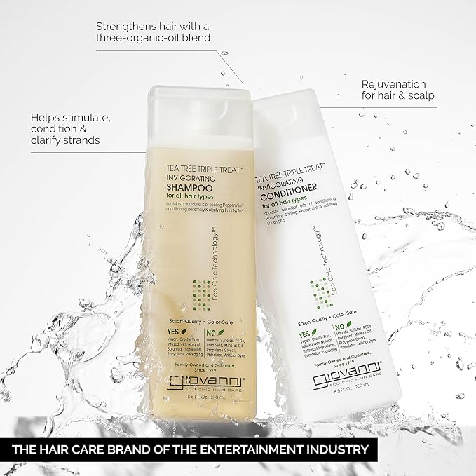 GIOVANNI Tea Tree Triple Treat Invigorating Shampoo & Conditioner Set, 8.5 oz Each