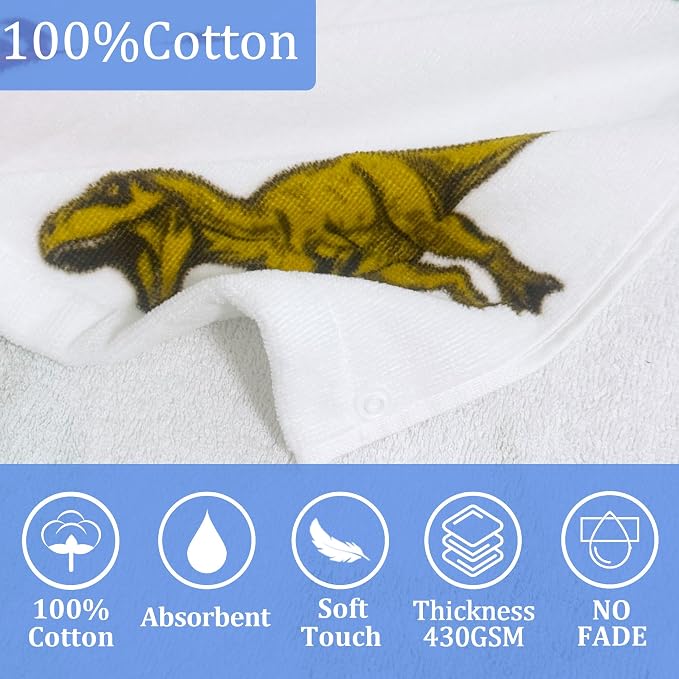 VOOVA & MOVAS Hooded Bath Towel for Kids (3-8 Years) – 100% Cotton Soft Absorbent Swim Towel (30"x50") – Perfect for Pool, Beach, Bath,Dino