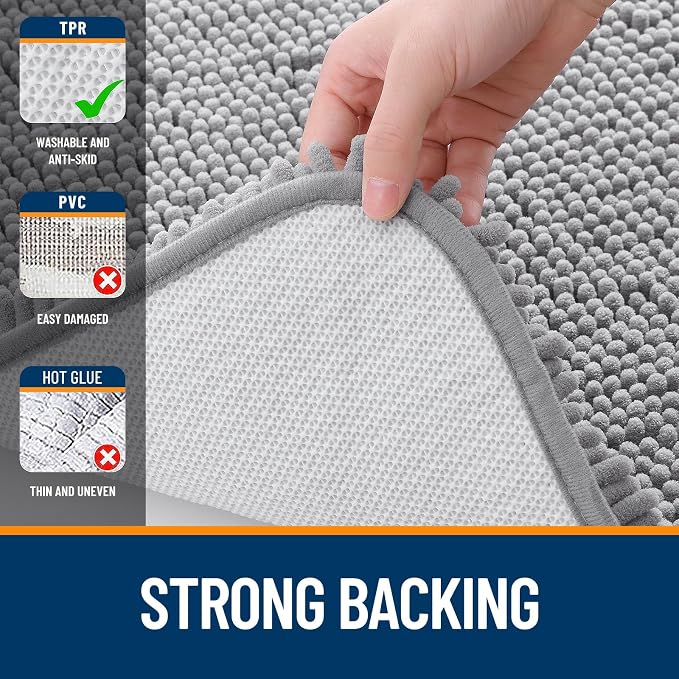 OLANLY Large Bathroom Rugs 40x24, Extra Soft Absorbent Chenille Bath Rugs, Rubber Backing Quick Dry, Machine Washable Bath Mats for Bathroom Floor, Tub and Shower, Home Decor Accessories, Grey