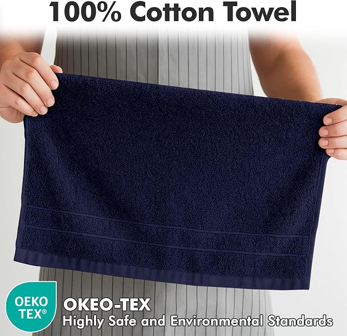 100% Ring Spun Cotton Hand Towels for Bathroom – 550 GSM Soft & Absorbent Towel Set– Pack of 6 Small Towel (34x20in) – Quick Dry Luxury Cotton Hand Towels – Navy Blue