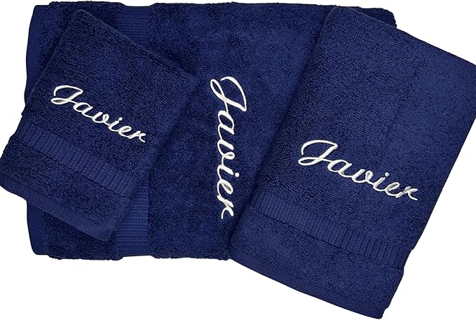Personalized Towels - Set of 3 - Customized Turkish Bath Towel - Custom Cotton Towel -Monogrammed Towels with Initials Name Embroidery - Navy Towel Set (Navy, 3 Pieces - Towel Set)