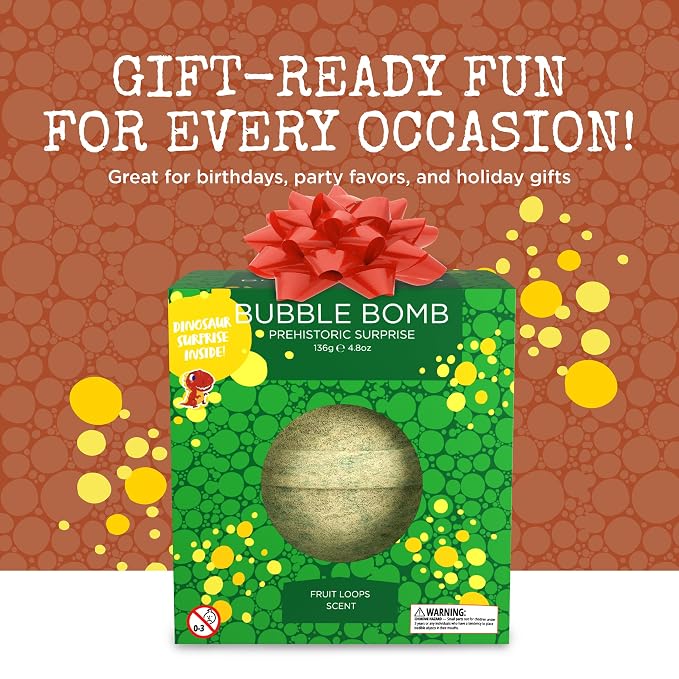 Dinosaur Bath Bombs for Kids with Surprise Dinosaur Toys Inside - Dino Bubble Bomb for Boys and Girls - Fruity Scent, USA Made, Won't Stain Tub - Stocking Stuffers and Children's Gift by Two Sisters