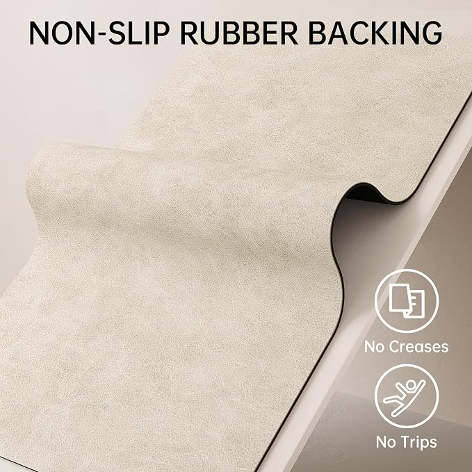 Mecko Bath Mat, Ultra Absorbent Quick Dry Bathroom Floor Mats-Rubber Non-Slip Thin Bathroom Rug Fit Under Door, Faux Suede Surface Shower Rug for Bathtub, Sink, Shower Room(Light Brown,24"x48")