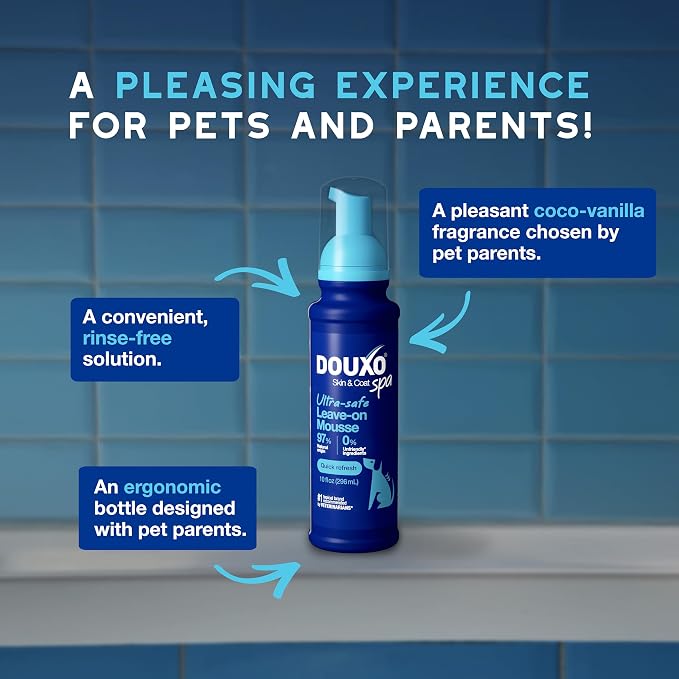 DOUXO SPA Waterless Dog Shampoo, 10 fl oz, Leave-On Mousse, Cleans and Refreshes, Leaves the Coat Soft, Radiant and Smelling Great, Ultra-Safe Formula