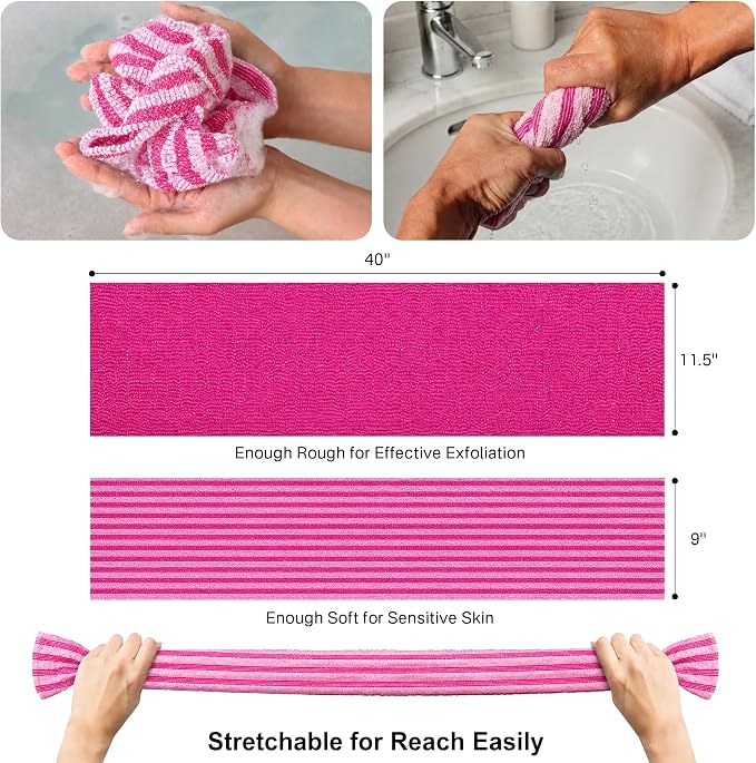 Yiclick Exfoliating Washcloth Towel, Back Scrubber for Shower for Women, Exfoliating Body Scrubber, Loofah Sponge Wash Cloth, Korean Japanese Exfoliating Shower Towel, Exfoliator Washer for Bath