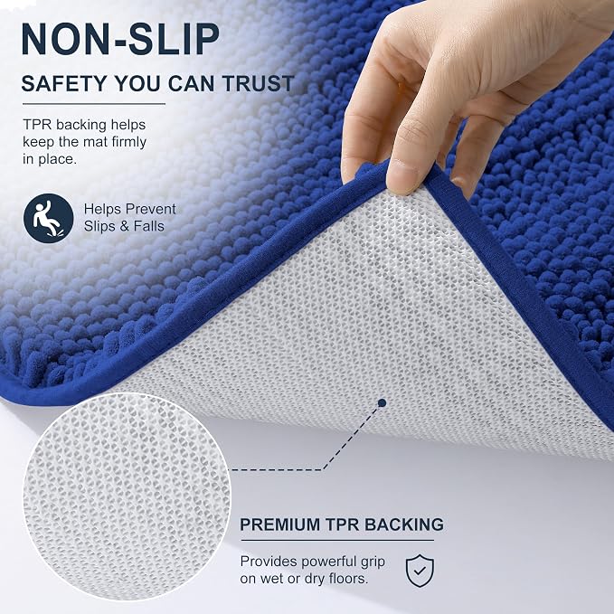 Smiry Thick Chenille Bathroom Rugs 36x24, Extra Soft Absorbent Striped Bath Mat, Machine Washable, Rubber Backing, Bath Rugs for Bathroom, Tub & Shower, Home Decor Accessories, Royal Blue