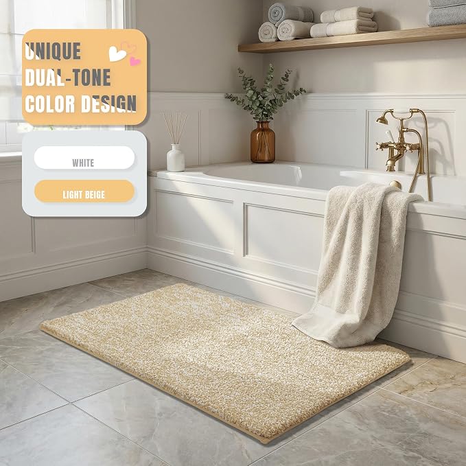 Yimobra Cushioned Anti-Fatigue Bathroom Rug, Bath Mat Non Slip Washable, Dense Soft Microfiber for Bathroom Sink, Shower, Tired Feet Comfort, Absorbent, 36" X 24", Light Beige and White