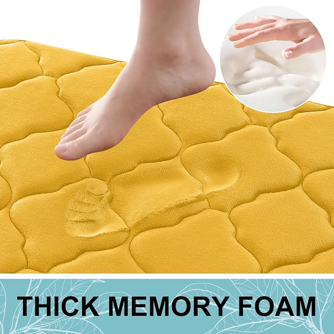 OLANLY Memory Foam Bath Mat Rug 47x20, Ultra Soft and Absorbent Bathroom Rugs, Non-Slip, Comfortable, Machine Washable Bath Carpet for Bathroom Floor, Tub, Shower and Home Decor Accessories, Yellow