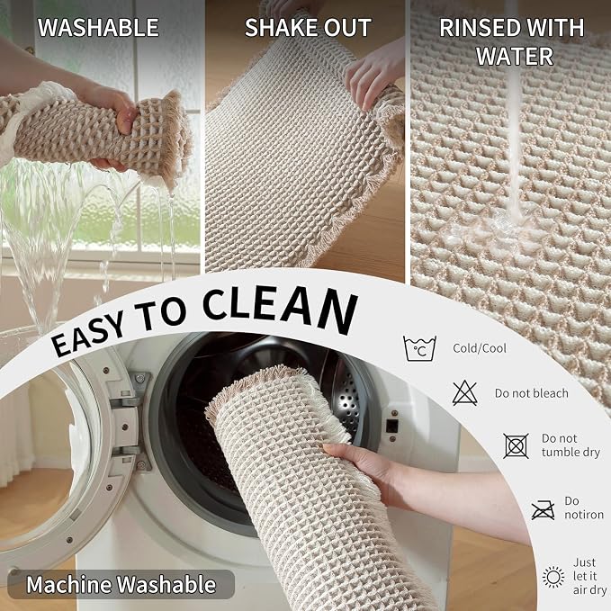 Waffle Bath Mat - Super Water Absorbing Bath Mat Quick Dry, Bathroom Rugs Non Slip Washable, Rubber Backed Bathroom Mat for Bathroom Floor, Tub and Shower, 20" x 32", Brown & White