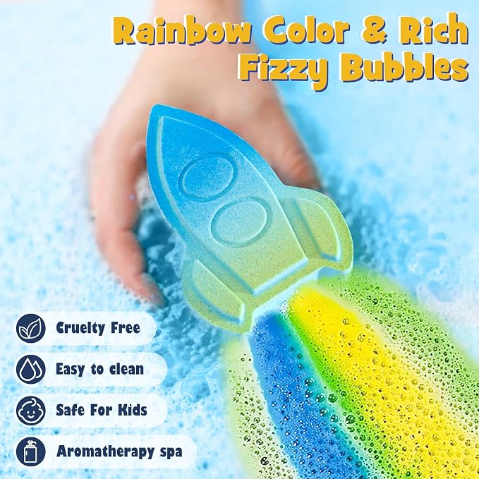 Toylink Space Bath Bombs for Kids with Surprise Inside, 8 Pack Kids Galaxy Bath Bombs with Space Toys for Toddler Boys Girls Handemade Rainbow Bubble Bath Fizzies Birthday Christmas Gift Set