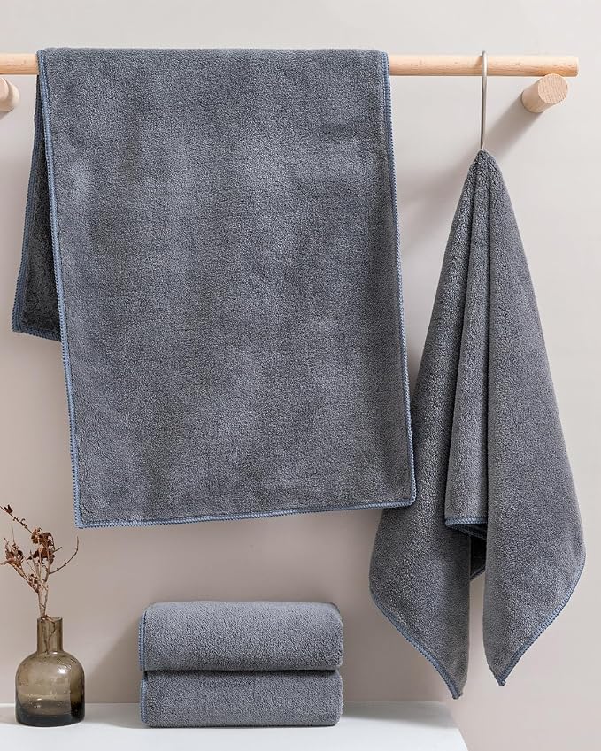 sakano Microfiber Bath Towel Set Ultra Soft Absorbent Speedy Drying Fade Resistant, 4 Bath Towels and 4 Hand Towels, Perfect for Family Bathroom, Gym, and Spa Use - Dark Grey