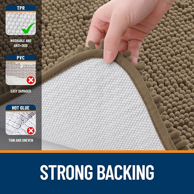 OLANLY Large Bathroom Rugs 47x32, Extra Soft Absorbent Chenille Bath Rugs, Rubber Backing Quick Dry, Machine Washable Bath Mats for Bathroom Floor, Tub and Shower, Home Decor Accessories, Tan