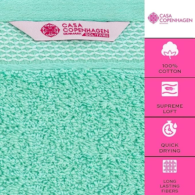CASA COPENHAGEN Solitaire 6Pcs 100% Egyptian Cotton Large Designer Towels Gift Set- Blue-Green, 600GSM, 2Bath 2Hand 2Washcloths, Bath Towels for Bathroom Set for Women & Men