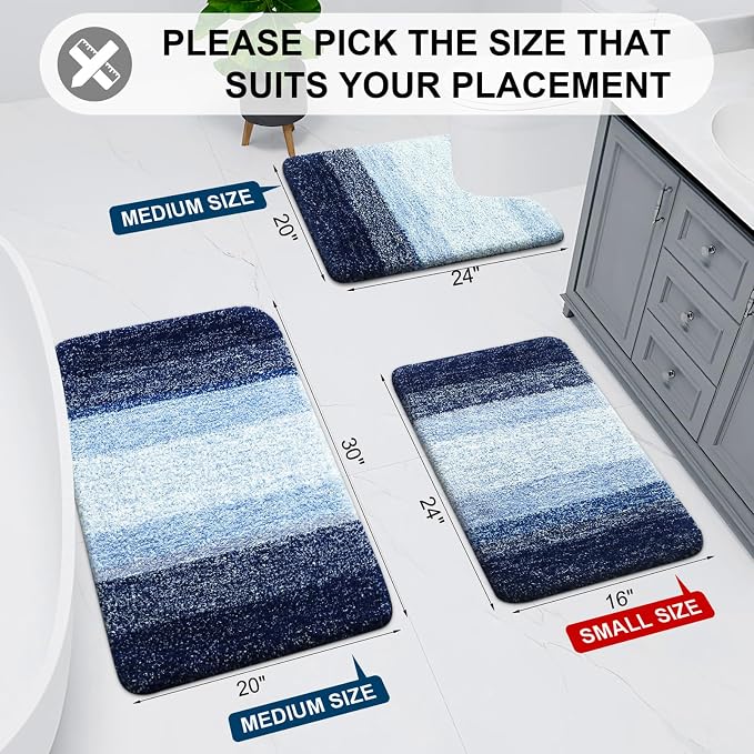 Arotive Microfiber Bathroom Rugs, Shaggy Soft and Absorbent Bath Rug, Thick Plush Machine Washable Dry Bath Mats for Bathroom, Tub and Shower, 44x32, Blue, Rectangular