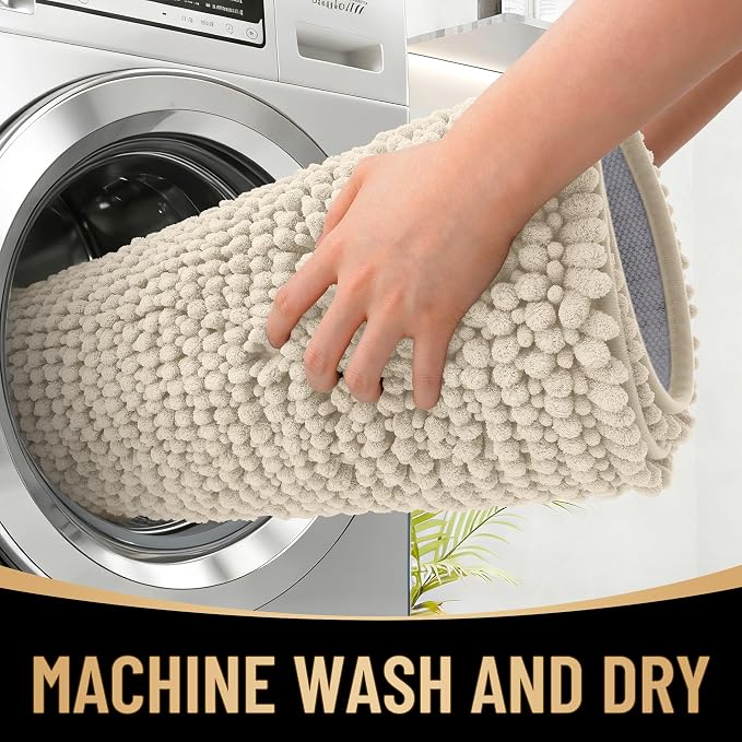 OLANLY Thick Bathroom Runner Rugs 44x24, Extra Soft Absorbent Chenille Bath Rugs, Rubber Backing, Machine Wash Dry, Long Bath Mats for Bathroom Floor, Tub and Shower, Home Decor Accessories, Sand