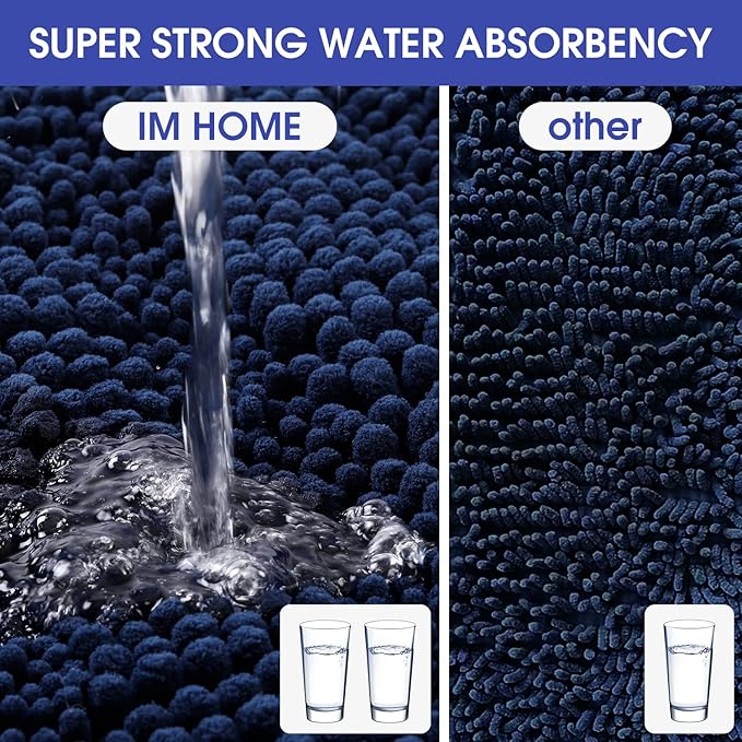 ACCUMTEK Striped Navy Blue Bathroom Rug Mat 59"x20" Ultra Soft, Non Slip Chenille Bath Rugs, Absorbent Plush Shaggy Bath Mats for Bathroom, Bedroom, Kitchen, Shower, Tub