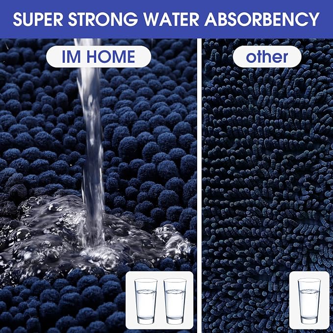 ACCUMTEK Extra Long Striped Navy Blue Bathroom Rug Mat 70"x24" Ultra Soft, Non Slip Chenille Bath Rugs, Absorbent Plush Shaggy Bath Mats for Bathroom, Bedroom, Kitchen, Shower, Tub