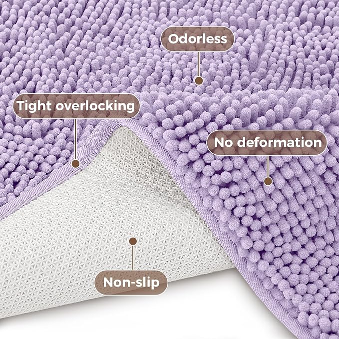Bcoimo 48x30 Chenille Bath Mat – Non-Slip with Backing Bath Rug Ultra-Absorbent and Machine Washable Bathroom Mat Quick-Dry Design. Ideal for Bathroom Shower and Tub Areas
