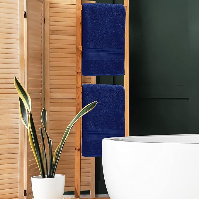 BOUTIQUO 100% Cotton 2 Pack Bath Towel Set 28x55, Eco-Friendly Large Bath Towels, Compact Quickdry Lightweight Soft & Highly Absorbent Bath Towel, Ideal for Everyday Gym Travel Camp Pool - Navy Blue