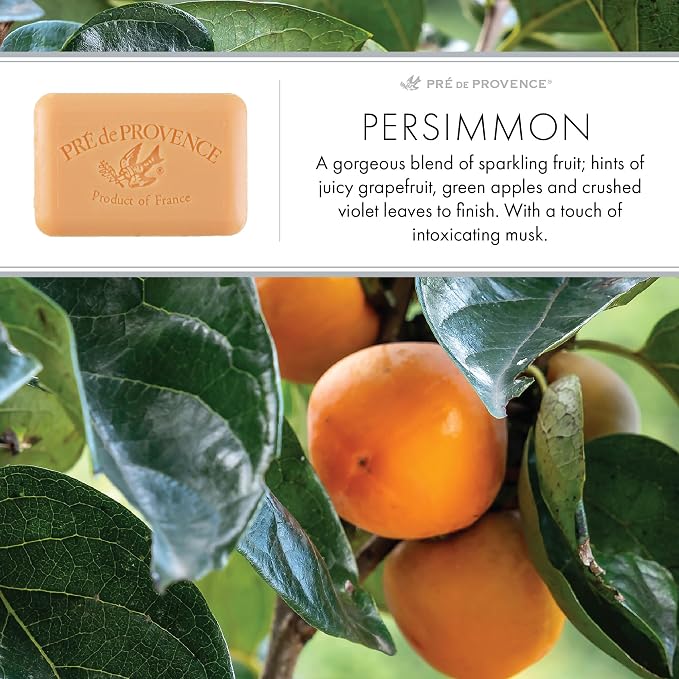 Pre de Provence Artisanal Soap Bar, Enriched with Organic Shea Butter, Natural French Skincare, Quad Milled for Rich Smooth Lather, 8.8 Ounce, Persimmon