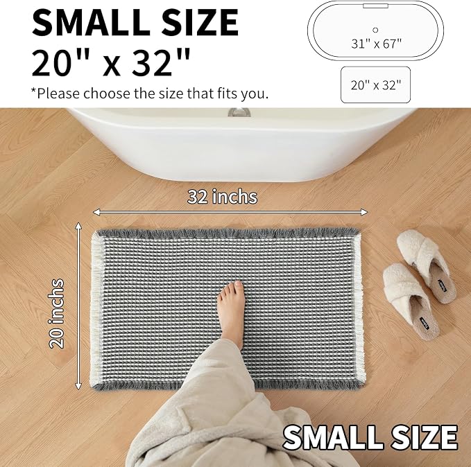 Waffle Bath Mat - Super Water Absorbing Bath Mat Quick Dry, Bathroom Rugs Non Slip Washable, Rubber Backed Bathroom Mat for Bathroom Floor, Tub and Shower, 20" x 32", Dark Grey & White
