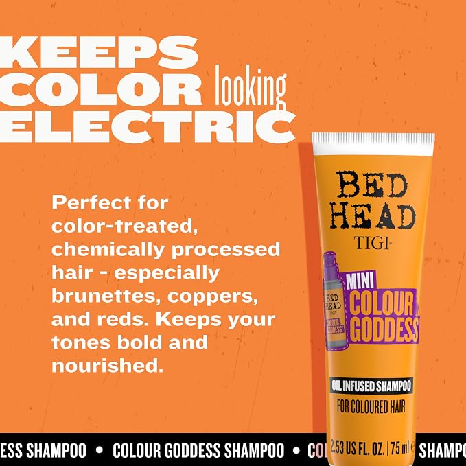 Bed Head by TIGI Colour Godess Shampoo Travel Mini – Oil Infused Shampoo for Color Treated Hair, 2.53 fl oz (Pack of 2)