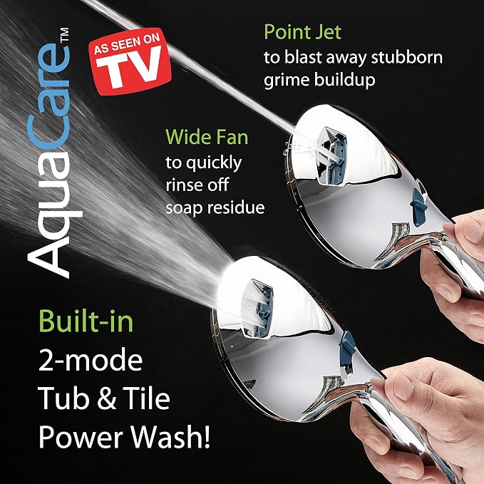 Hotel Spa AquaCare for California As-Seen-On-TV High Pressure Handheld Rain 50-Mode 3-Way Shower Head Combo, Anti-clog Jets, 2-Mode Tub & Pet Power Wash, Wall Bracket, 6 ft. Hose