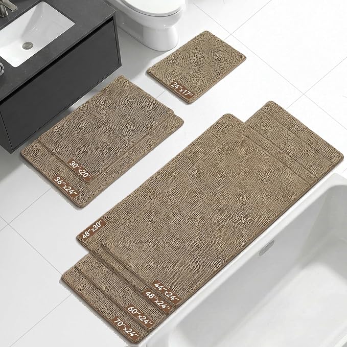 Bcoimo 48x30 Chenille Bath Mat – Non-Slip with Backing Bath Rug Ultra-Absorbent and Machine Washable Bathroom Mat Quick-Dry Design. Ideal for Bathroom Shower and Tub Areas