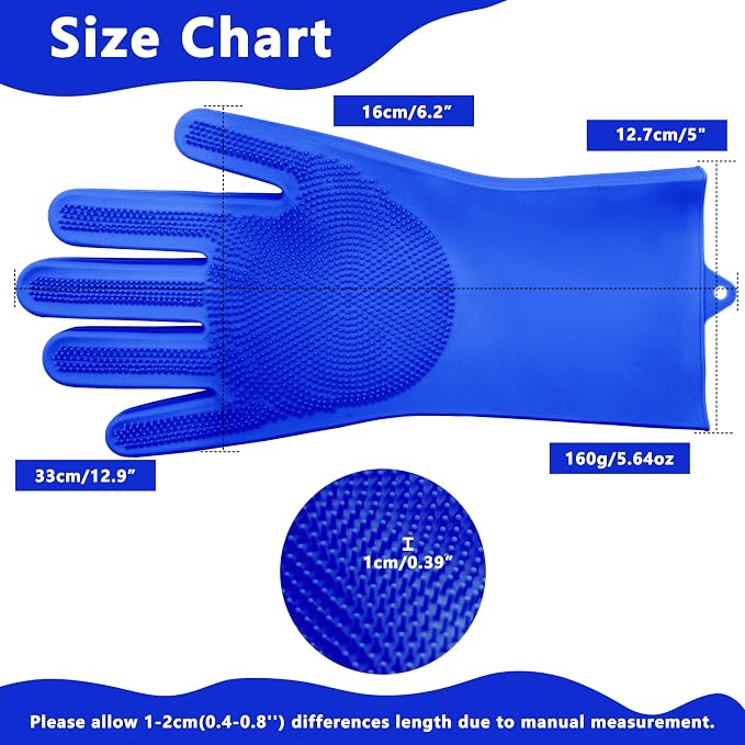 Pet Grooming Gloves—Dog Washing Gloves with High-Density Teeth, Dog Bath Scrubber with Enhanced Five Finger Design, Silicone Gloves for Dogs and Cats Bathing, Massage (Dark Blue)