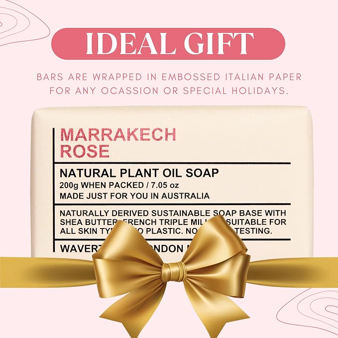 Wavertree & London Marakech Rose Scented Natural Soap Bars (2 Bars), 7oz Moisturizing French Triple Milled Soap enriched with shea butter - Plant Oil Bath & Body Soap Bars [100% Naturally derived]