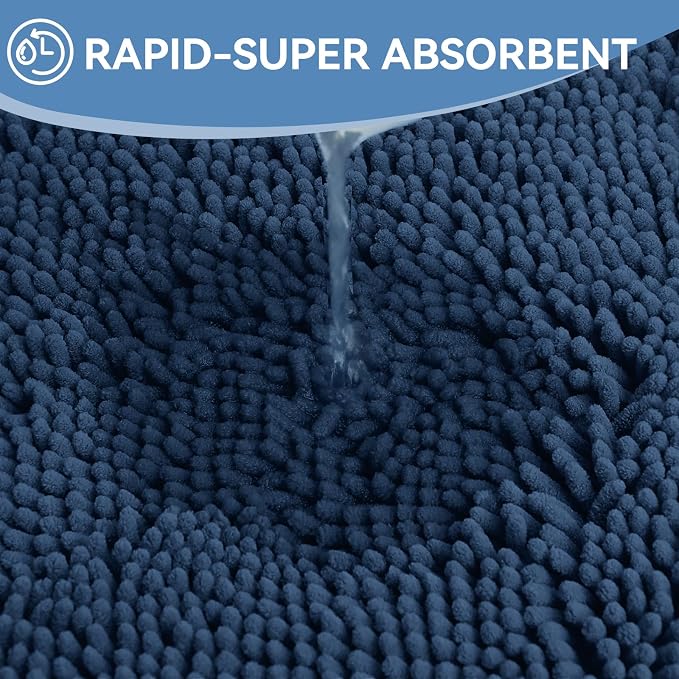 Bcoimo 48x24 Chenille Bath Mat – Non-Slip with Backing Bath Rug Ultra-Absorbent and Machine Washable Bathroom Mat Quick-Dry Design. Ideal for Bathroom Shower and Tub Areas