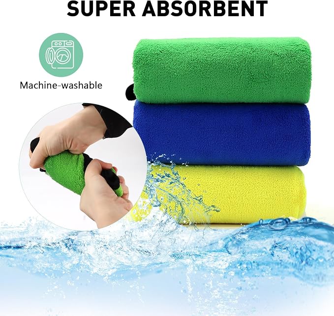 3 Pcs Dog Bath Towel Super Absorbent Puppy Drying Towel Microfiber Pet Grooming Towels for Medium Small Dogs Quick Dry Doggy Blanket, 24''x12''